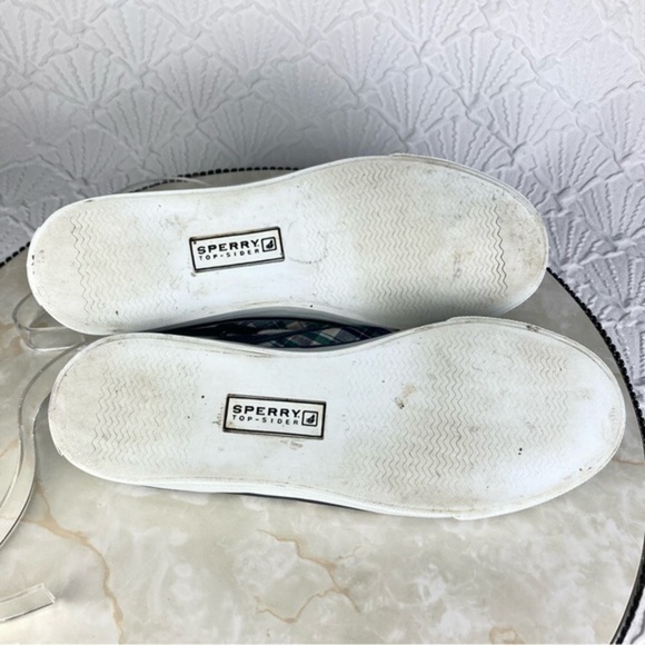 Sperry Top Sider Mules Womens Size 7.5 Green Blue Plaid Open Back Slides Shoes - Picture 9 of 11